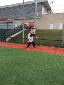 Abe prepares for the '40' yard dash